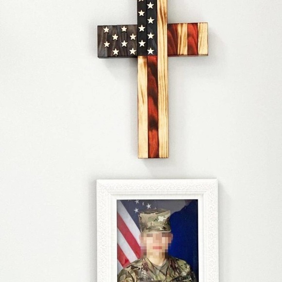Watchmen Woodwork American Flag Cross  Handcrafted in USA - Picture 2 of 6